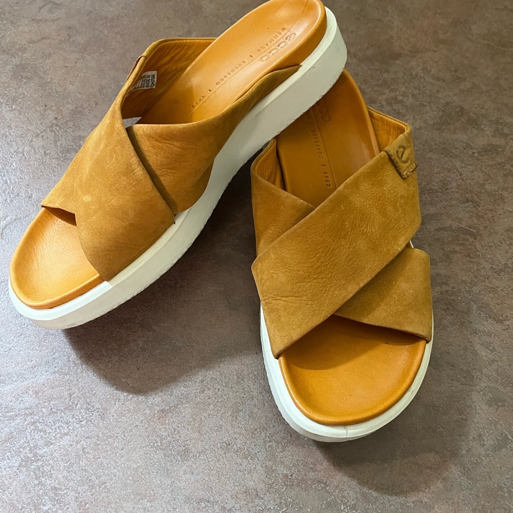 Ecco Brown Leather Crossover Slides